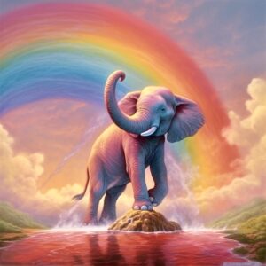 Prinz Rupi an elephant dancing over a Rainbow surreal Style b1204f1a 963a 4962 a0df 38f0f4945425